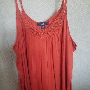 Ellos Adjustable Strap Burnt Orange Camisole Tank With Crochet Detailing Size XL